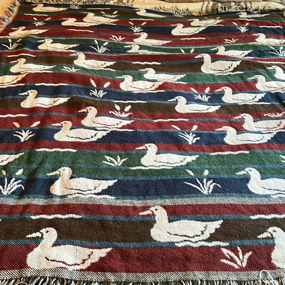Vintage duck tapestry/blanket reversible